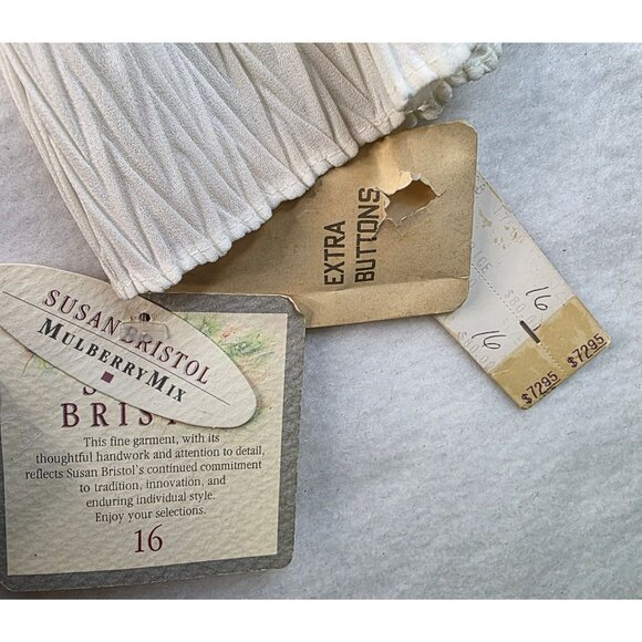 80s Susan Bristol Size 16 Pleated Collar Blouse Long Puff Sleeves Flowy Romantic - Picture 6 of 12